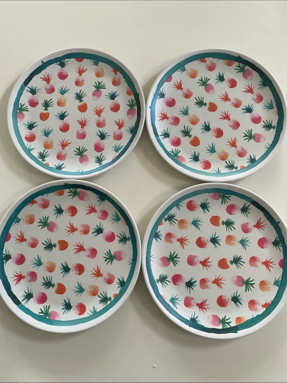 Sigrid Olsen Pineapple 8 inch Melamine Dinner Plates in Teal, Pink and Orange